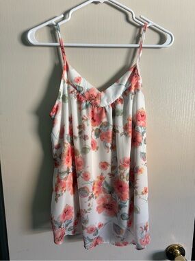 Pulse White Camisole with Coral Floral Print